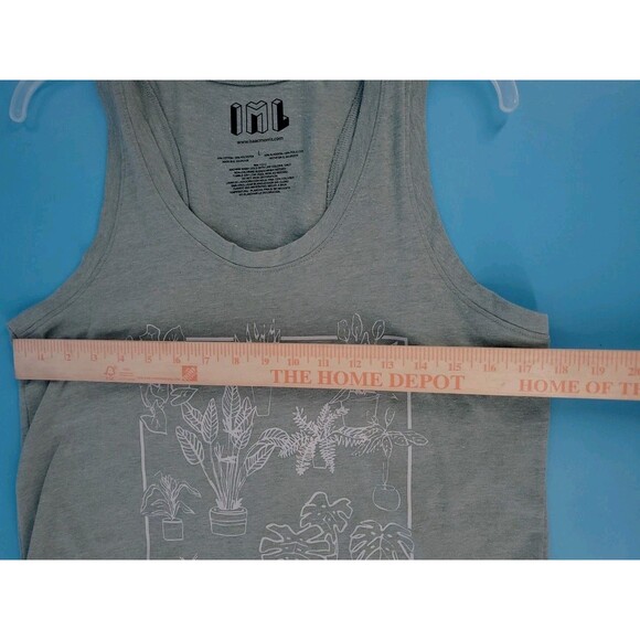 IML House Plant Tank Top Lg Womens Green Scoop Neck Large Leaf Botanical Outline - Picture 11 of 15